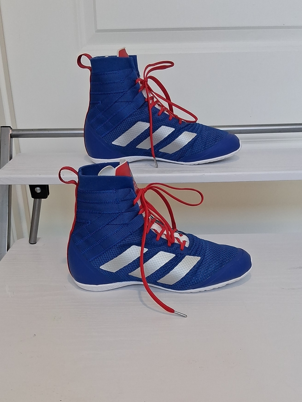 adidas Mens Blue High-Top Sneakers with Red Laces